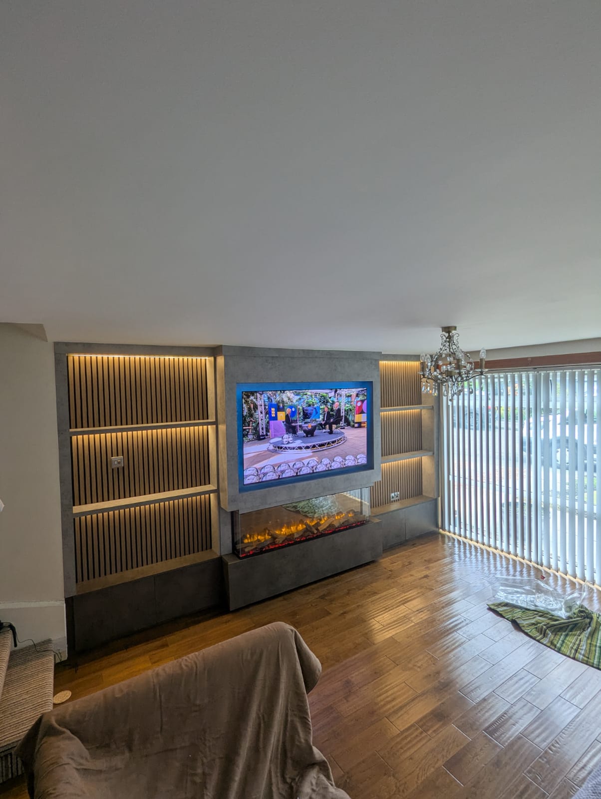 Premium electric fireplace display in Livingston showroom