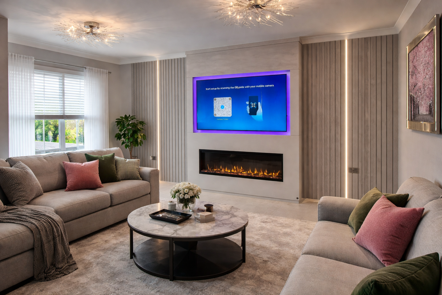Bespoke media wall installation by West Lothian Feature Walls showing premium craftsmanship and attention to detail